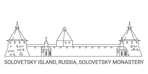 Rosja Wyspa Solovetsky Solovetsky Klasztor Podróż Punkt Orientacyjny Linii Wektor — Wektor stockowy