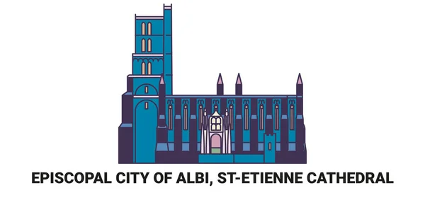 France Episcopal City Albi Stetienne Cathedral Travel Landmark Line Vector — 스톡 벡터