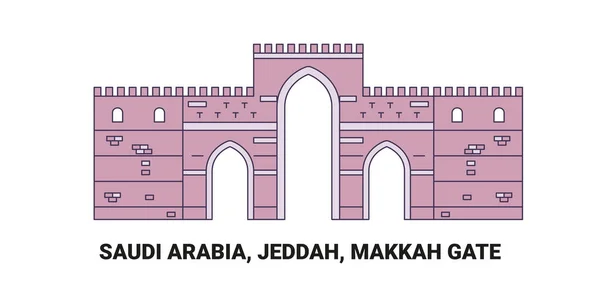 Saudi Arabia Jeddah Makkah Gate Travel Landmark Line Celebration — стоковий вектор