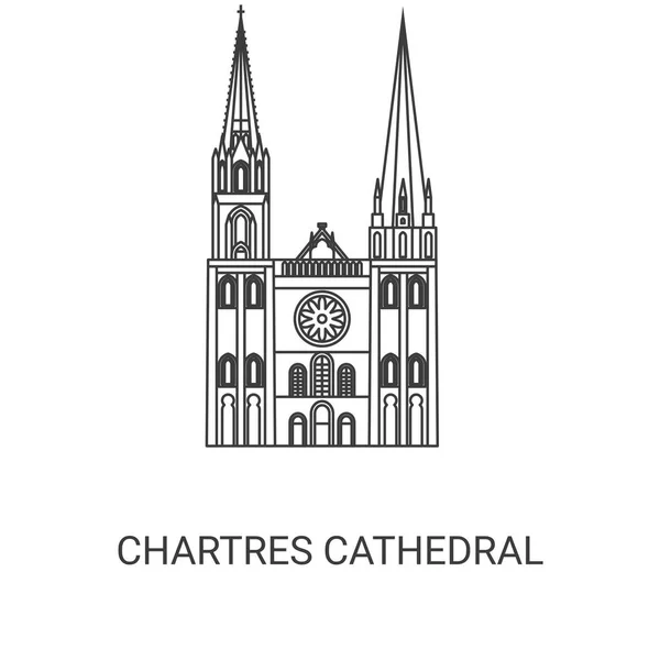 France Chartres Cathedral Travel Landmark Line Illustration — стоковий вектор