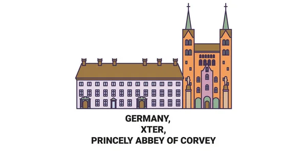 Deutschland Hoxter Fürstliche Abtei Von Corvey Reise Meilenstein Linienvektorillustration — Stockvektor