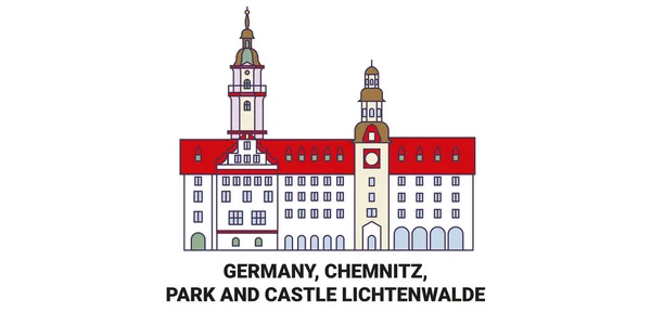 Jerman Chemnitz Park Dan Castle Lichtenwalde Melakukan Perjalanan Garis Vektor - Stok Vektor