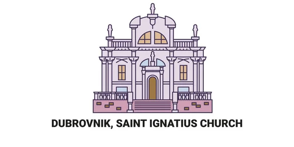 Croaita Dubrovnik Iglesia San Ignacio Recorrido Hito Línea Vector Ilustración — Vector de stock