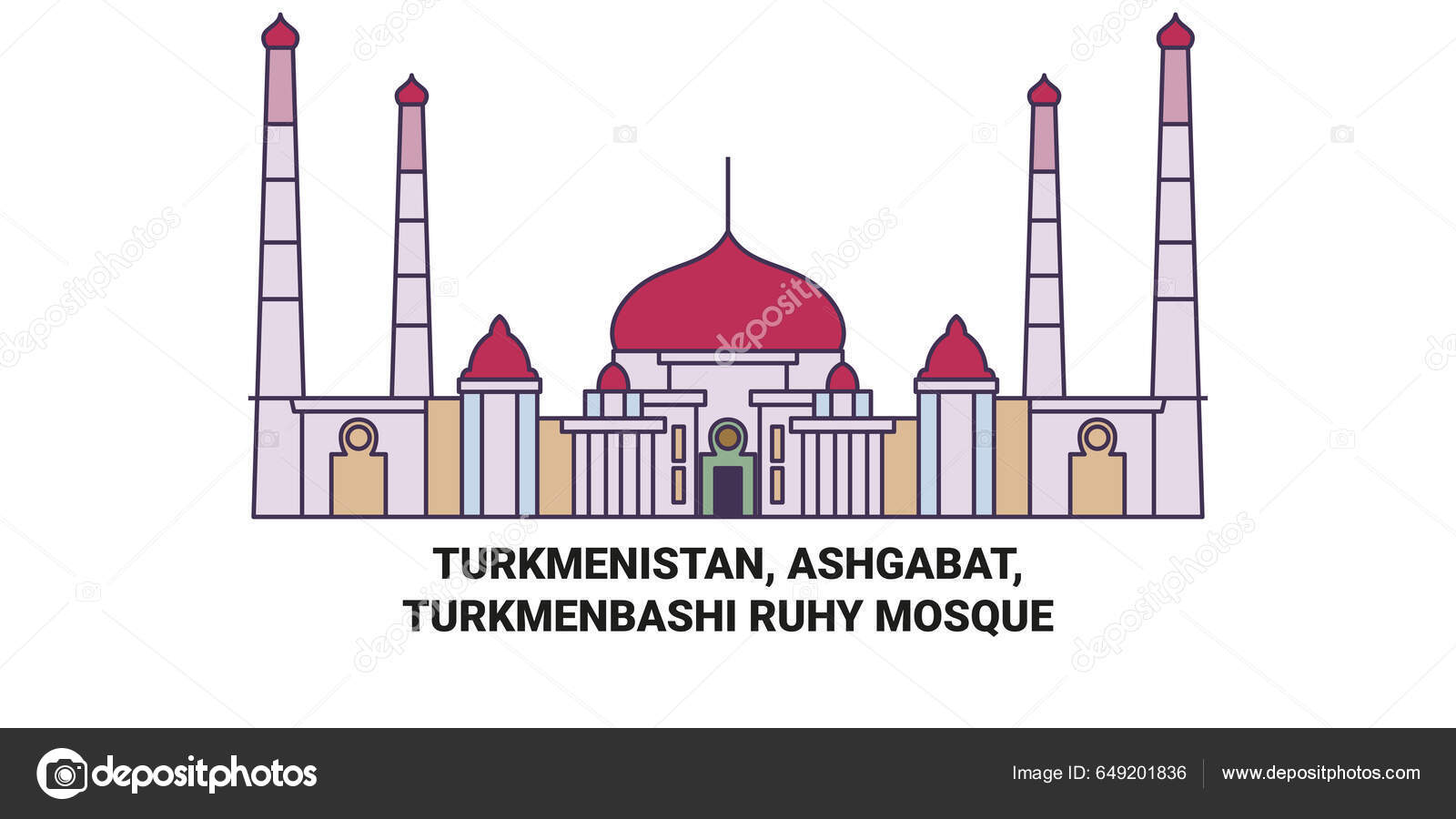 Turkmenistan Ashgabat Turkmenbashi Ruhy Mosque Travel Landmark Line
