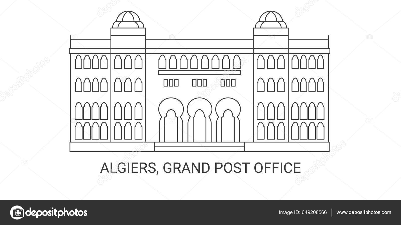 Algiers Grand Post Office Travel Landmark Line Vector Illustration