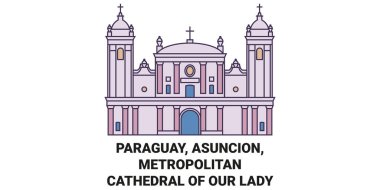 Paraguay, Asuncion, Başkent Katedrali. Leydi 'mizin seyahat çizgisi çizelgesi çizimi.
