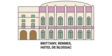 Fransa, Rennes, Hotel De Blossac seyahat çizgisi vektör ilüstrasyonu