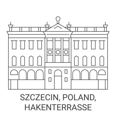 Polonya, Szczecin, Hakenterrasse seyahat tarihi çizgisi çizimi illüstrasyonu