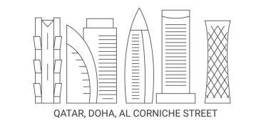 Katar, Doha, Al Corniche Caddesi, seyahat çizgisi vektör ilüstrasyonu