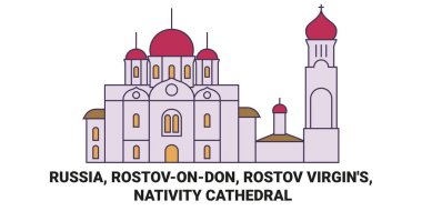 Rusya, Rostovondon, Rostov Bakireleri, İsa 'nın Doğumu Katedrali seyahat çizgisi çizgisi çizimi