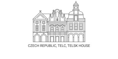 Çek Cumhuriyeti, Telc ve Telsk Evi seyahat çizgisi vektör illüstrasyonu