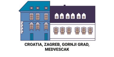 Hırvatistan, Zagreb ve Gornji Grad Medvescak tarihi sınır çizgisi illüstrasyonunda seyahat ediyorlar