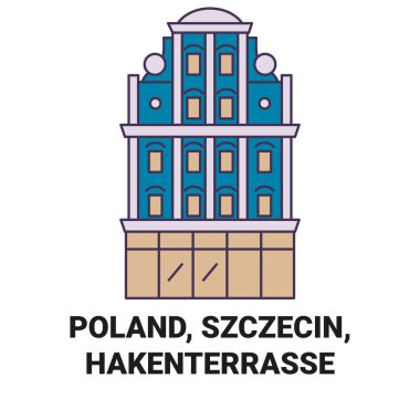 Polonya, Szczecin, Hakenterrasse seyahat tarihi çizgisi çizimi illüstrasyonu