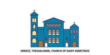 Yunanistan, Selanik, Saint Demetrius Kilisesi seyahat çizgisi çizimi illüstrasyonu