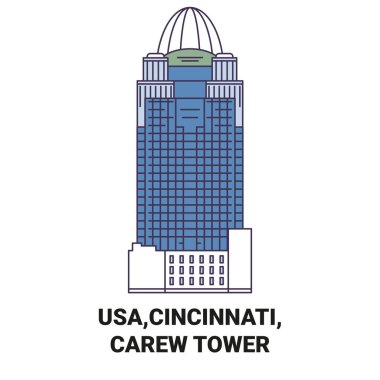 Usa, Cincinnati, Carew Tower seyahat çizgisi vektör çizelgesi çizimi