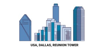 Usa, Dallas, Reunion Tower, seyahat çizgisi vektör çizimi