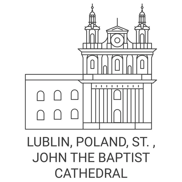 Polônia Lublin Catedral João Batista Viagem Marco Linha Vetor Ilustração —  Vetores de Stock