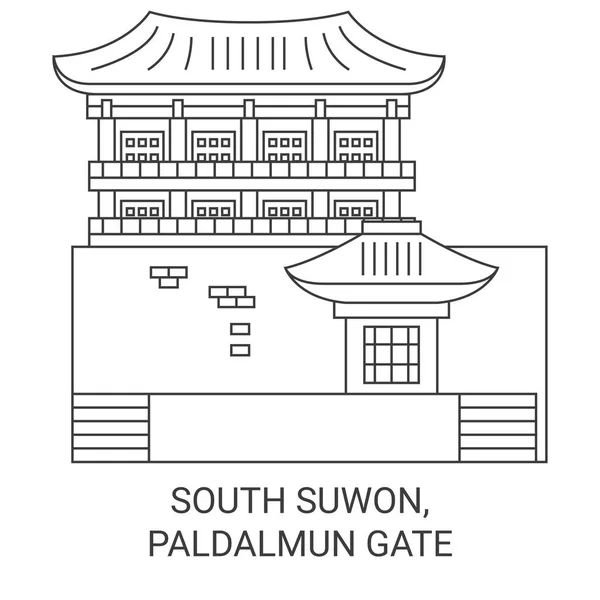South Korea South Suwon Paldalmun Gate Travel Landmark Line Vector — 스톡 벡터