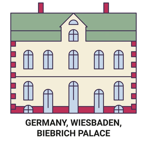 Duitsland Wiesbaden Biebrich Palace Reizen Oriëntatiepunt Lijn Vector Illustratie — Stockvector