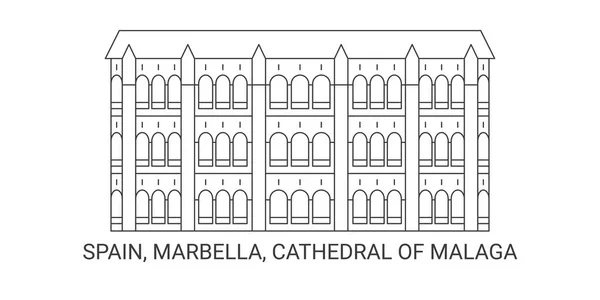 西班牙 玛贝拉 M大教堂 拉加旅行地标线矢量图解 — 图库矢量图片
