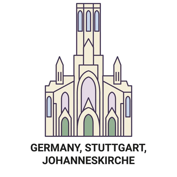 Alemania Stuttgart Johanneskirche Viaje Hito Línea Vector Ilustración — Vector de stock