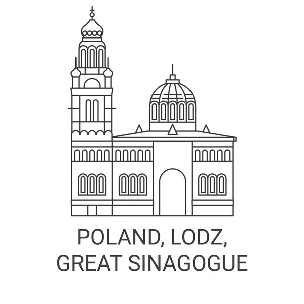 Pologne Lodz Grande Synagogue Lodz Voyages Point Repère Illustration Vectorielle — Image vectorielle