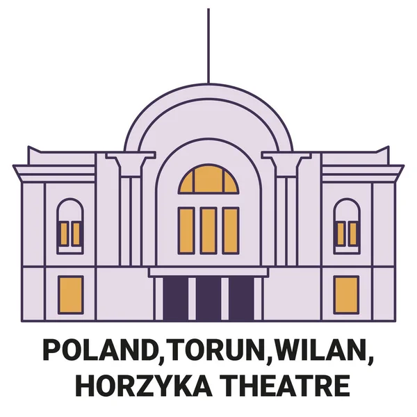 Polonya Torun Wilan Horzyka Tiyatrosu Seyahat Çizgisi Çizelgesi Çizimi — Stok Vektör