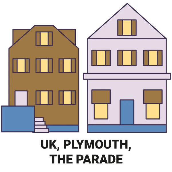 England Plymouth Parade Travels Landmark Line Vector Illustration — стоковий вектор