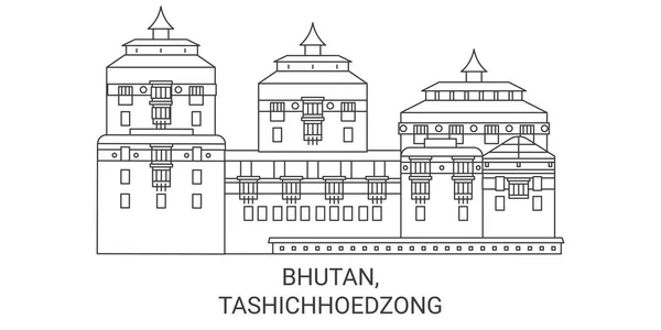 Tashichhoedzong Travel Landmark Line Vector Illustration — 스톡 벡터