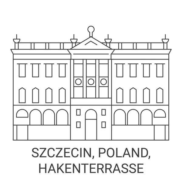Poland Szczecin Hakenterrasse Travel Landmark Line Vector Illustration — Stock Vector