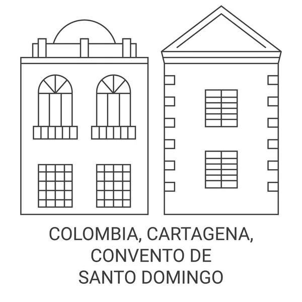 Colombia Cartagena Convento Santo Domingo Recorrido Hito Línea Vector Ilustración — Vector de stock