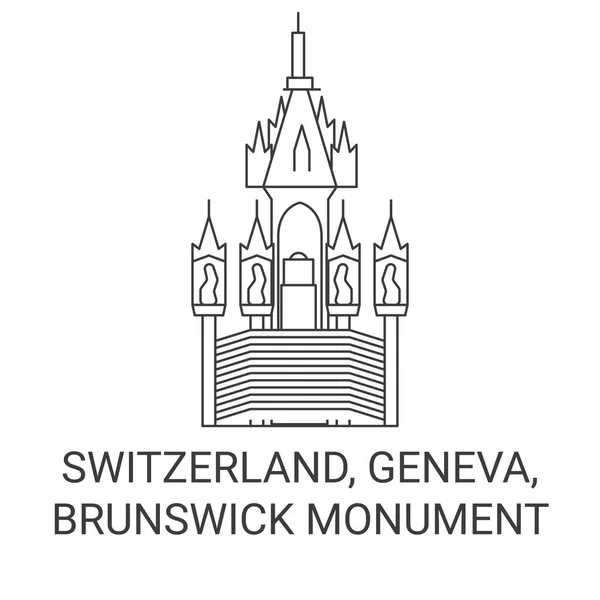 Switzerland Geneva Brunswick Monument Travel Landmark Line Vector Illustration — Stock Vector
