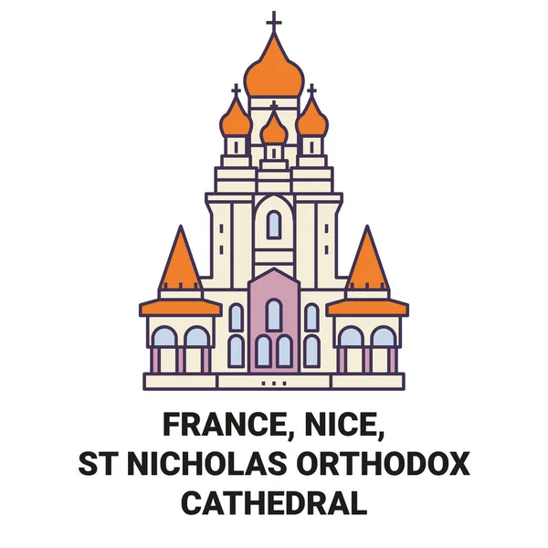 Γαλλία Νίκαια Άγιος Νικόλαος Ορθόδοξος Καθεδρικός Ναός Ταξίδια Ορόσημο Γραμμή — Διανυσματικό Αρχείο