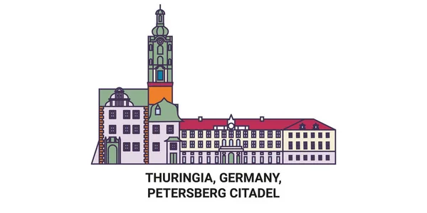 Germany Thuringia Petersberg Citadel Travel Landmark Line Vector Illustration - Stok Vektor