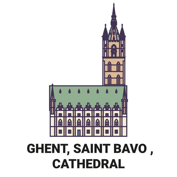 Bélgica Gante San Bavo Catedral Viaje Hito Línea Vector Ilustración — Vector de stock