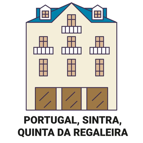 Portugal Sintra Quinta Regaleira Travel Landmark Line Vector Illustration — 스톡 벡터