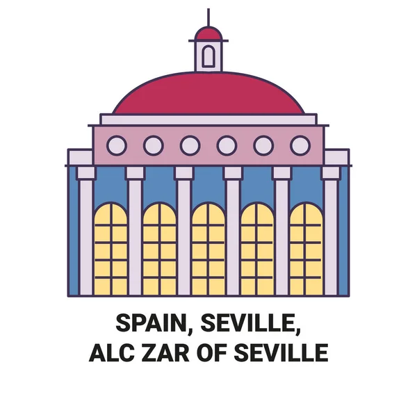 Espagne Séville Alczar Séville Illustration Vectorielle Ligne Voyage — Image vectorielle