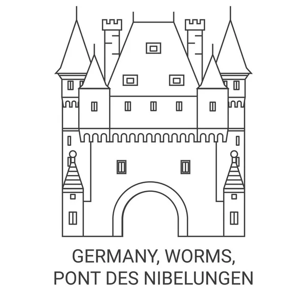 Worms Pont Des Nibelungen旅行地标线矢量图解 — 图库矢量图片