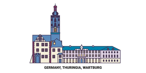 Niemcy Turyngia Wartburg Podróży Punkt Orientacyjny Linii Wektor Ilustracja — Wektor stockowy