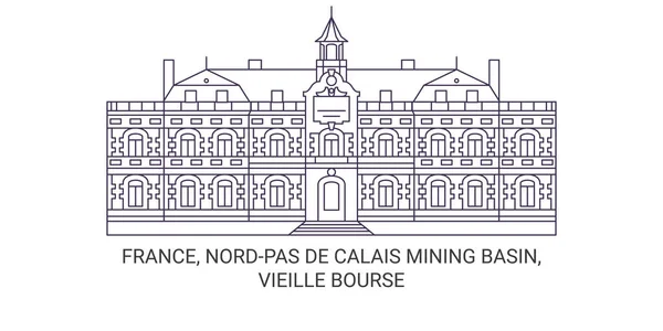 Frankreich Nordpas Calais Mining Basin Vieille Bourse Reise Meilenstein Linienvektorillustration — Stockvektor