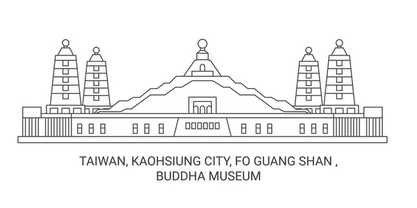 Taiwan Stadt Kaohsiung Guang Shan Buddha Museum Reise Meilenstein Linienvektorillustration — Stockvektor