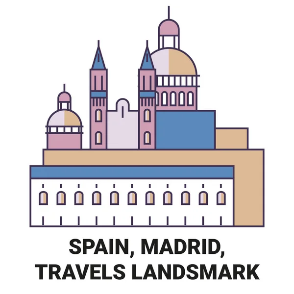 Ισπανία Μαδρίτη Ταξίδια Τοπικά Ταξίδια Ορόσημο Γραμμή Διάνυσμα Εικονογράφηση — Διανυσματικό Αρχείο