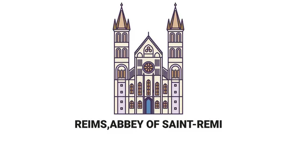 法国Reims Saintremi修道院旅行地标线矢量图解 — 图库矢量图片