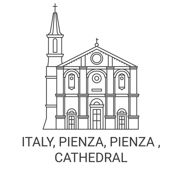 Italia Pienza Catedral Viaje Hito Línea Vector Ilustración — Vector de stock