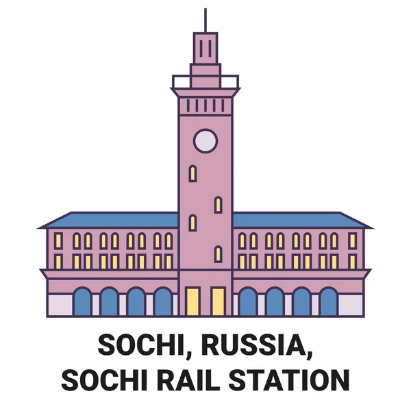 Ρωσία Sochi Sochi Σιδηροδρομικό Σταθμό Ταξίδια Ορόσημο Γραμμή Διανυσματική Απεικόνιση — Διανυσματικό Αρχείο