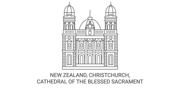 Nya Zeeland Christchurch Cathedral Blessed Sacrament Resa Landmärke Linje Vektor — Stock vektor