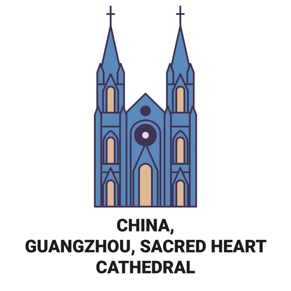 China Guangzhou Sacred Heart Cathedral Travel Landmark Line Vector Illustration — 스톡 벡터
