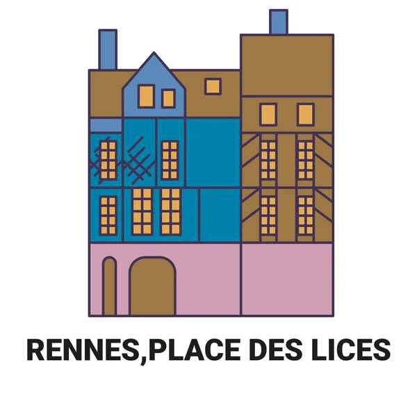 Francia Rennes Place Des Lices Illustrazione Vettoriale Della Linea Guida — Vettoriale Stock