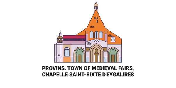 Fransa Provins Ortaçağ Fuarları Chapelle Saintsixte Deygalres Seyahat Çizgisi Çizelgesi — Stok Vektör