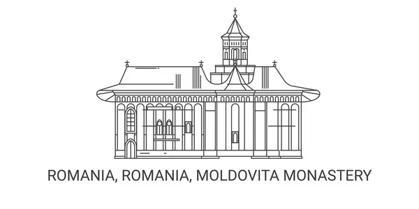 Romania Romania Moldovita Monastery Travel Landmark Line Vector Illustration — 스톡 벡터